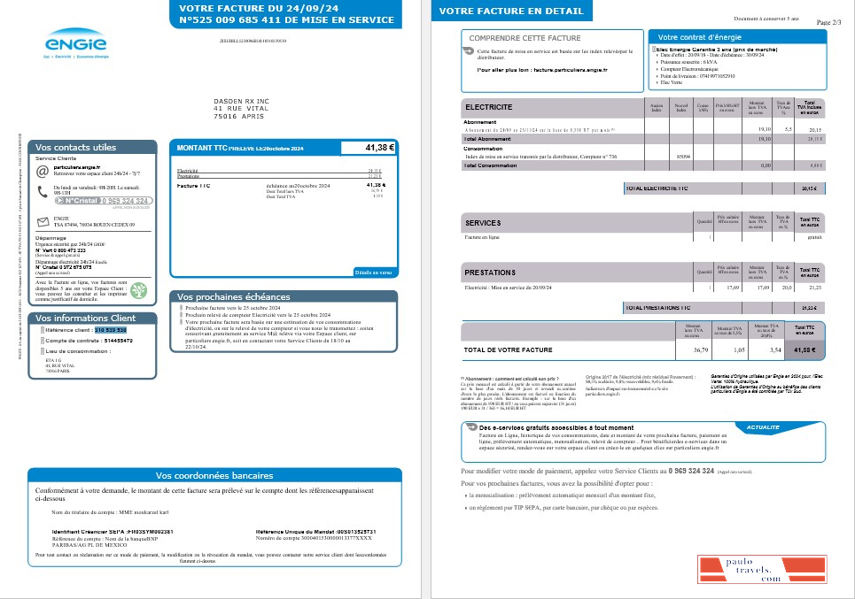 UNITED KINGDOM ENGIE business utility bill Word and PDF template 1 2 PSD template